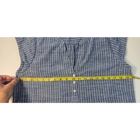 Josie chambray striped shorts sleeve tunic dress short EUC sz L versatile preppy - Picture 8 of 8